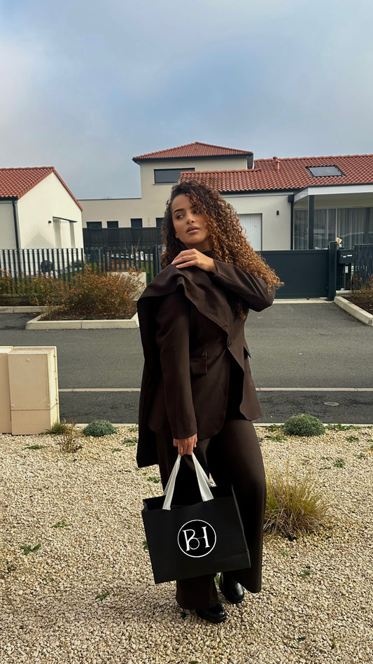 Ensemble blazer avec écharpée intégrée | Brown