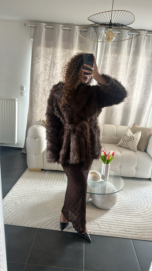 Manteau en fausse fourrure | avec ceinture