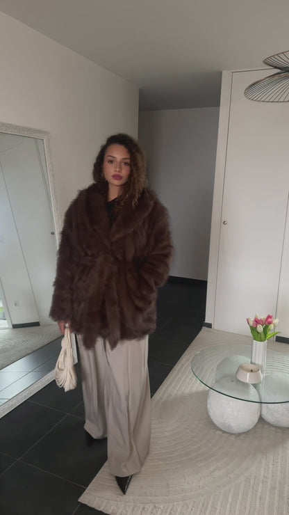 Manteau en fausse fourrure | avec ceinture